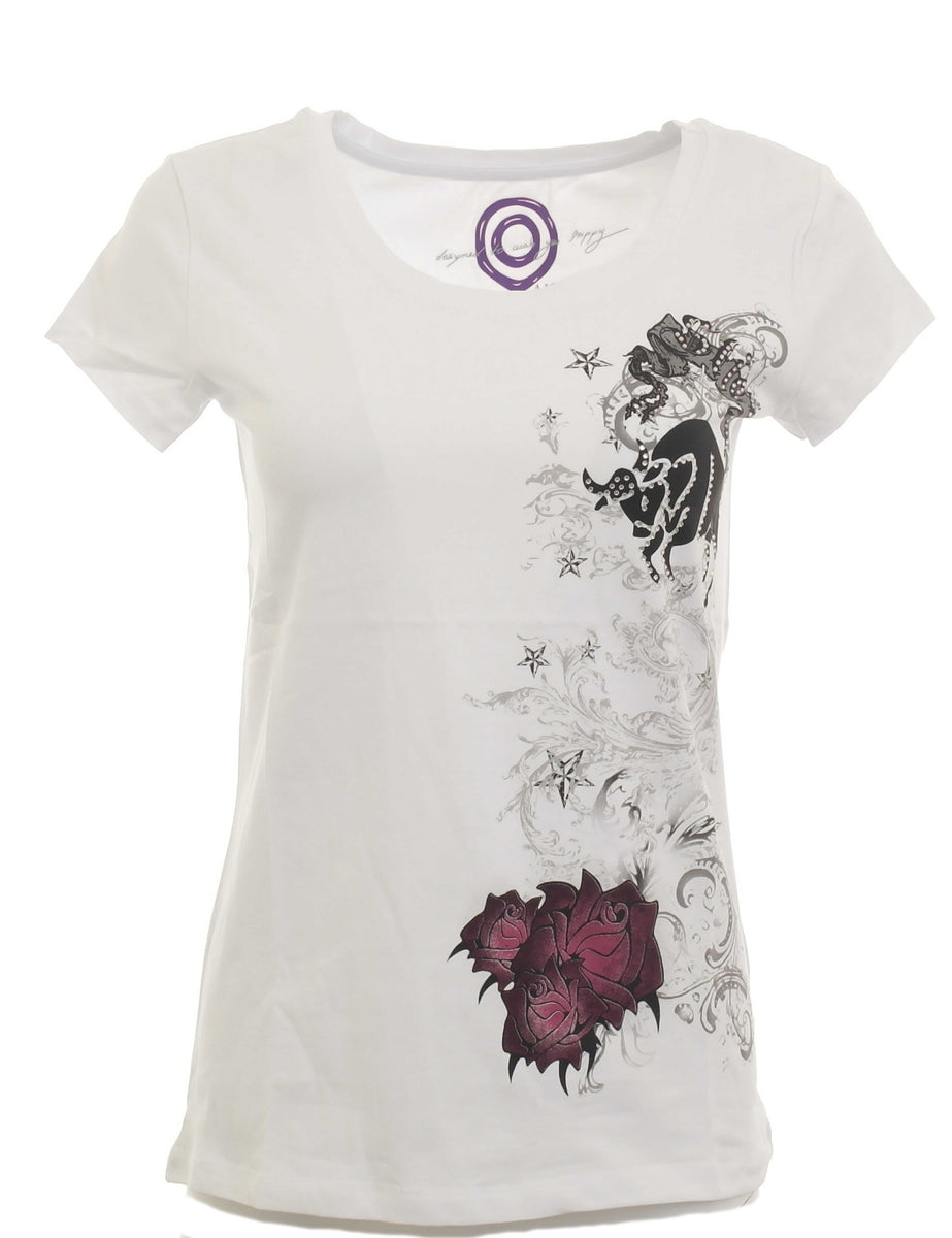 weiss kurzarm T-Shirt YESET Print – Damen Shirt Gr. AJC Blumen Tunika Stretch