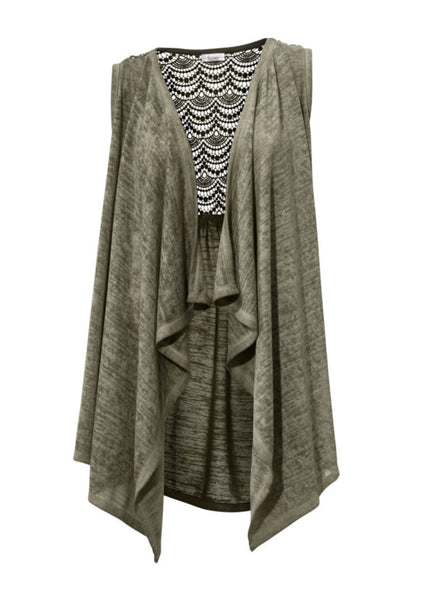 Linea Tesini Damen Shirtweste Weste Jacke Spitze khaki 010510