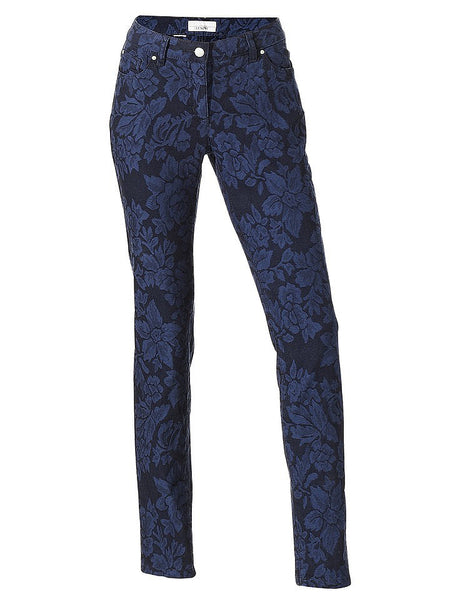 Linea Tesini Damen Röhrenhose Hose Röhre Blumen Muster Stretch blau 46 011949