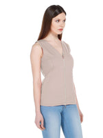 B.C. Damen Shirttop Top Shirt ärmellos 2-Wege-Reißverschluss sand Gr. 38 029023