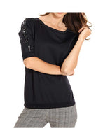 B.C. Shirt Halbarm Nieten Strass Reißverschluss Bluse Tunika Schwarz 033139
