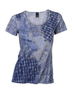 B.C. T-Shirt kurzarm Strasssteine Druckshirt Bluse Tunika blau bedruckt 054434