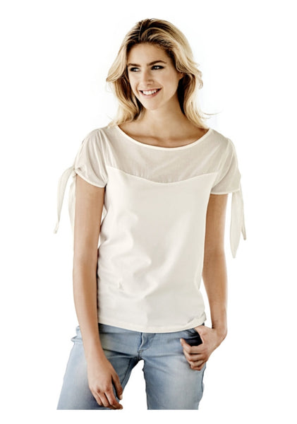 Rick Cardona Knotenshirt Shirt Knoten kurzarm Bluse Tunika ecru Gr. 38 120384