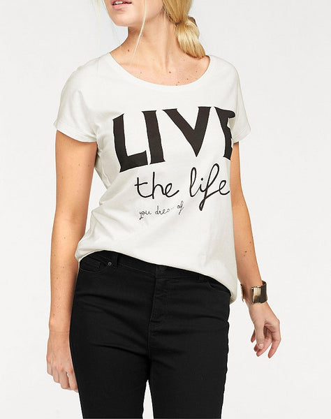 Vero Moda Damen T-Shirt Bella Shirt kurzarm bedruckt Bluse Tunika weiss 122500