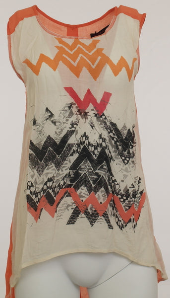 Material Girl Damen Bluse Tunika Shirt Print ärmellos orange Gr. 34 125306