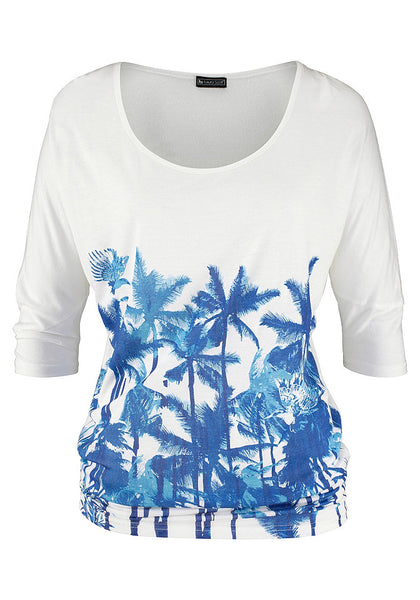 Laura Scott Damen T-Shirt bedruckt kurzarm Shirt Bluse Tunika weiss 137667