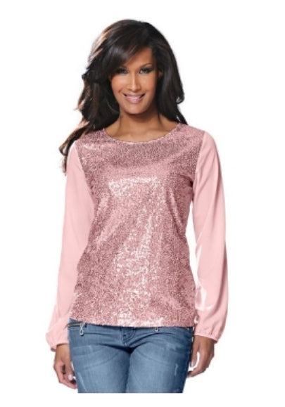 Heine Damen Bluse Tunika Shirt langarm Pullover Pailletten altrosa Gr 34 142155