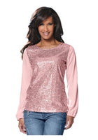 Heine Damen Bluse Tunika Shirt langarm Pullover Pailletten altrosa Gr 34 142155