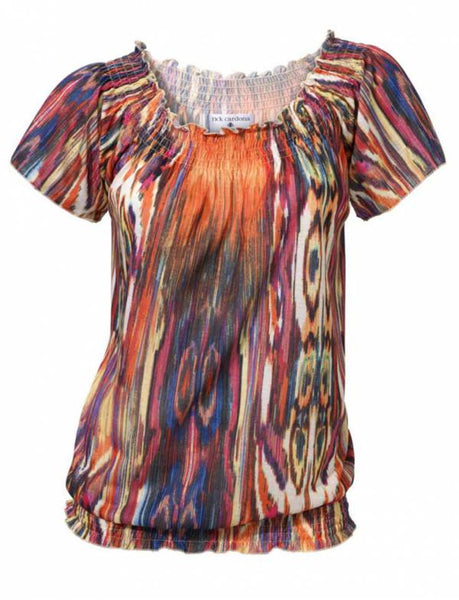 Rick Cardona Damen Carmenshirt Shirt kurzarm Bluse Tunika bunt 145473