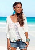Buffalo Damen Strandbluse Bluse Tunika Shirt 3/4 Arm creme 210464
