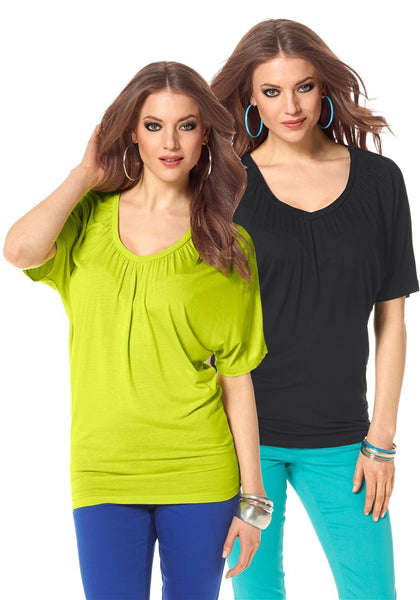 Laura Scott Damen Shirt Bluse Tunika T-Shirt Kurzarm Doppelpack 216071