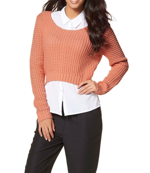 Chillytime Kurzpullover Grobstrick langarm Pulli kurz lachsrosa Gr 40/42 258528