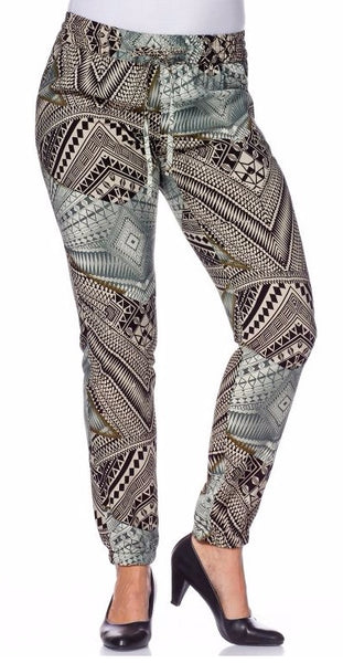 Y63 Sheego Damen Schlupfhose 260023 Hose Bindeband Harem Print beige Gr. 44