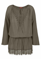 Buffalo Damen Longbluse Tunika Bluse Shirt Spitze langarm taupe Gr. 32 272186