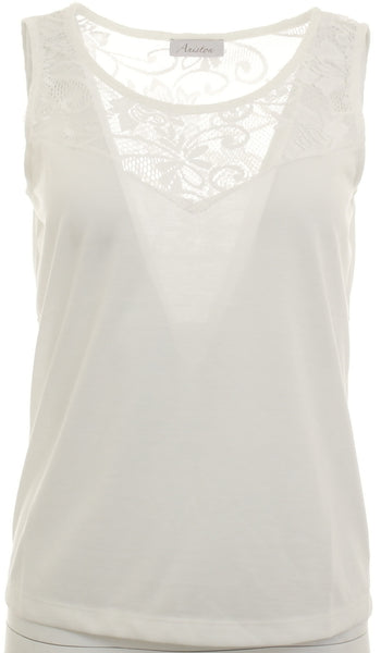Aniston Damen Top Tank Spitze Tanktop Shirt Tunika Bluse cremeweiß Gr. 34 364632