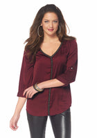 Melrose Damen Bluse Perlenband langarm Shirt Tunika bordeaux 375753