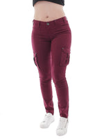 AJC Damen Cargojeans Cargo Hose Jeans Röhre bordeaux 405125