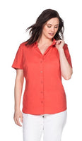 Sheego Damen Bluse kurzarm Hemd Shirt Knopfleiste Stretch korallrot 449746