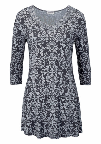 Boysens Longshirt Allover-Print Shirt 3/4 Arm Tunika grau anthrazit 36 469730