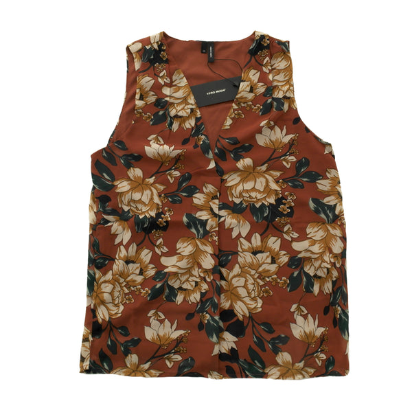 Vero Moda Damen Blusentop Ärmellos braun Blumenprint Gr. XS 50412607