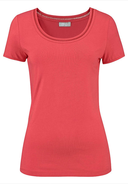 Cheer Damen T-Shirt Hohlsaum Shirt kurzarm Bluse Top Tunika koralle 38 504742