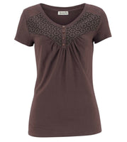 Chillytime Damen Shirt Spitze Kurzarm T-Shirt Bluse Tunika dunkelbraun 561653