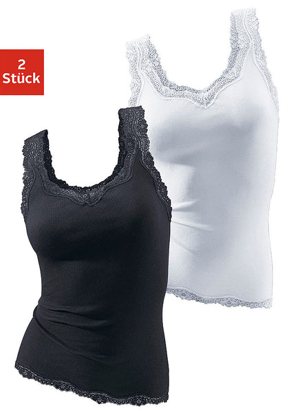 Vivance Spitzentop 2 Stück Top Spitze Shirt ärmellos schwarz weiss 48 563415