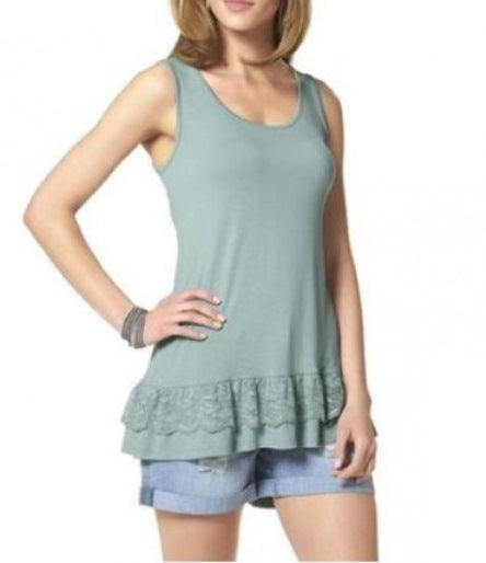 Aniston Damen Longtop Top Spitze Tanktop Shirt ärmellos türkis 563643