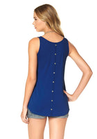 AJC Damen Top Tank Tanktop Shirt Ärmellos Zierknopfleiste Oversize Blau 636565