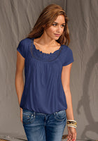 LTB Damen Shirt T-Shirt Bluse Tunika Häkel kurzarm Top blau 687555