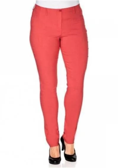 Y46 Sheego Damen Hose Stretch Bengalin-Stretchhose Chino korallrot Langgröße 703887