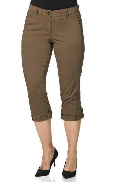 Sheego Damen 3/4 Hose Caprihose Capri Chino Stretch braun 734625