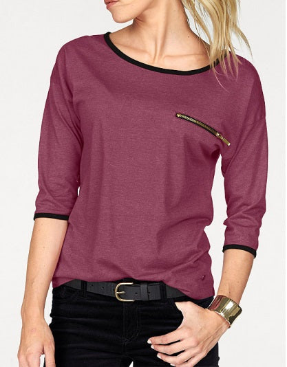 AJC Damen Shirt 3/4 Arm Reißverschluss Bluse Tunika mauve melange Gr. 36 738583