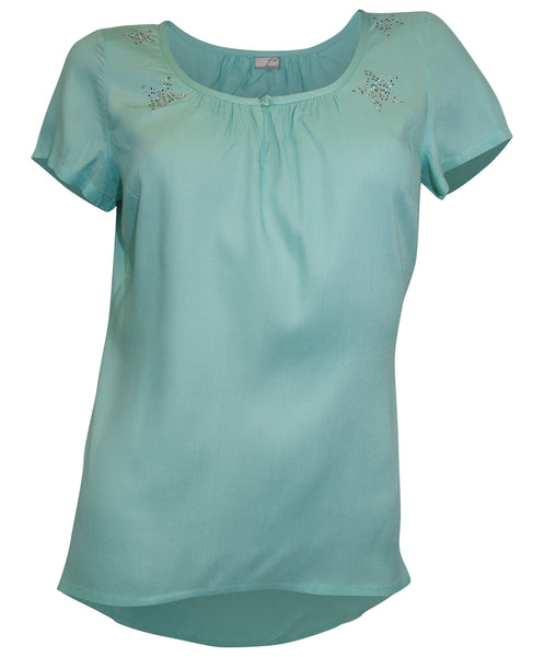 Cheer Damen Bluse Tunika Nieten Sterne Shirt kurzarm mint 752313