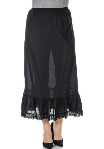 Sheego Damen Unterrock Spitze Rock Volant Rüsche Skirt schwarz 760991