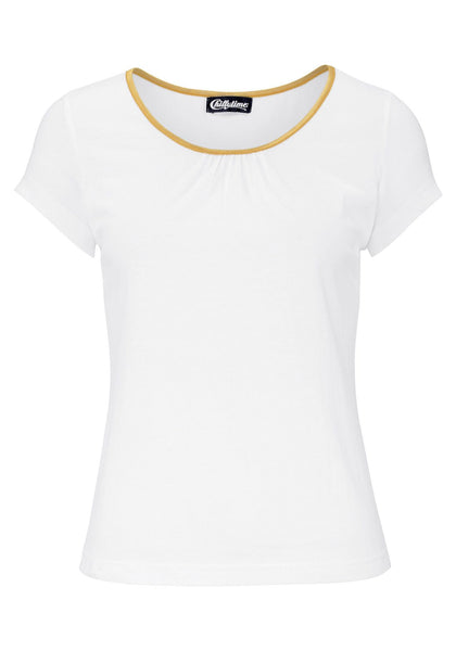 Chillytime Damen Shirt Goldpaspel kurzarm Bluse Tunika weiss 764213