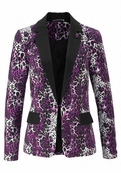 Melrose Damen Blazer Leo Print Party Jacke Sakko Jackett lila schwarz 851413