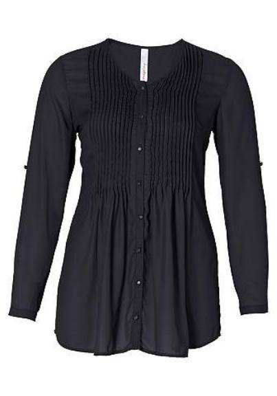 Sheego Bluse langarm raffinierten Biesen Shirt Tunika schwarz Gr. 48 879040