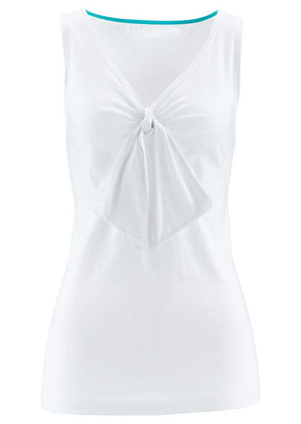 BPC Damen Top Longtop Knoten Shirt ärmellos Bluse Tunika weiss Gr. 44 905468