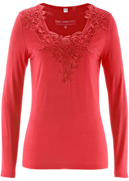 BPC Damen Langarmshirt mit Spitze Shirt langarm Pullover hummer 40/42 911811
