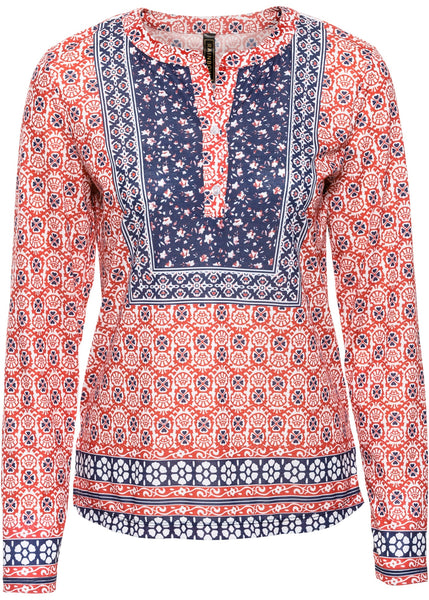 Rainbow Damen Shirt langarm Bluse Tunika Muster Print rot Gr. 36/38 912086