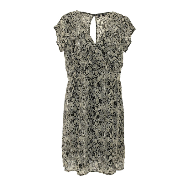 Bodyflirt  Damenkleid mit Wickeloptik kurzarm grau gemustert Gr. 46 921423