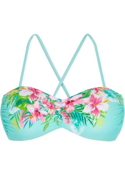 Rainbow Damen Bandeau Bikini Oberteil Bademode Blumen Print türkis 921824