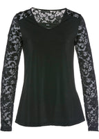 bpc Damen T-Shirt schwarz mit Spitze-Langarm 947265 gr. 36/38