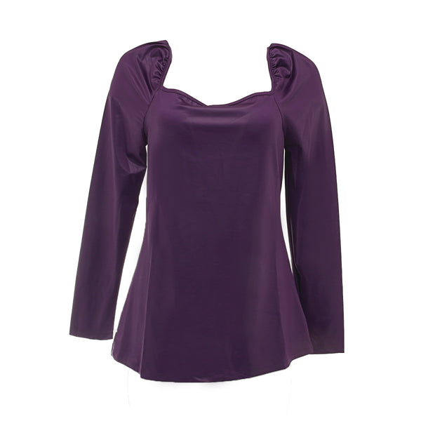 BODYFLIRT Damen Langarmshirt Quadr. Ausschnitt tiefviolett Gr. 40/42 953490