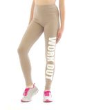 Lange Leggings Schrift Druck WORK OUT Leggins lang Baumwolle Fitness Hose