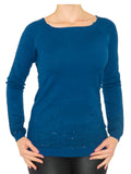 Pullover Glitzer Nieten Top Strick Shirt Bluse Langarm 1506