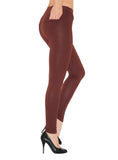 Damen Leggings lang Hose Leggins Baumwolle hoher Bund mit Taschen