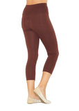 Capri 3/4 Damen Leggings  Baumwolle Hose hoher Bund mit Taschen