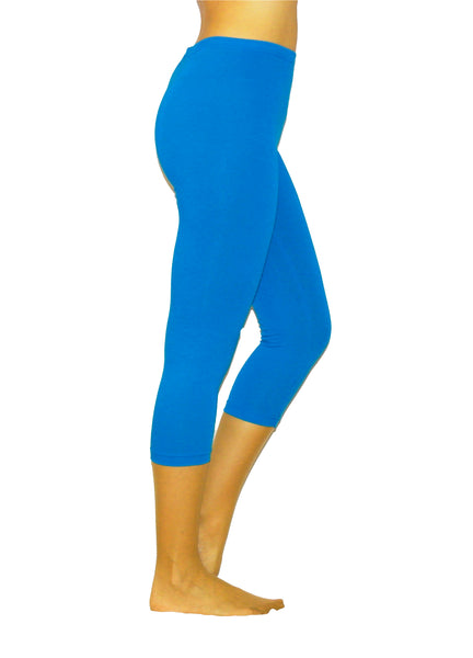 Damen 3/4 Capri Leggings Baumwolle BLAU L